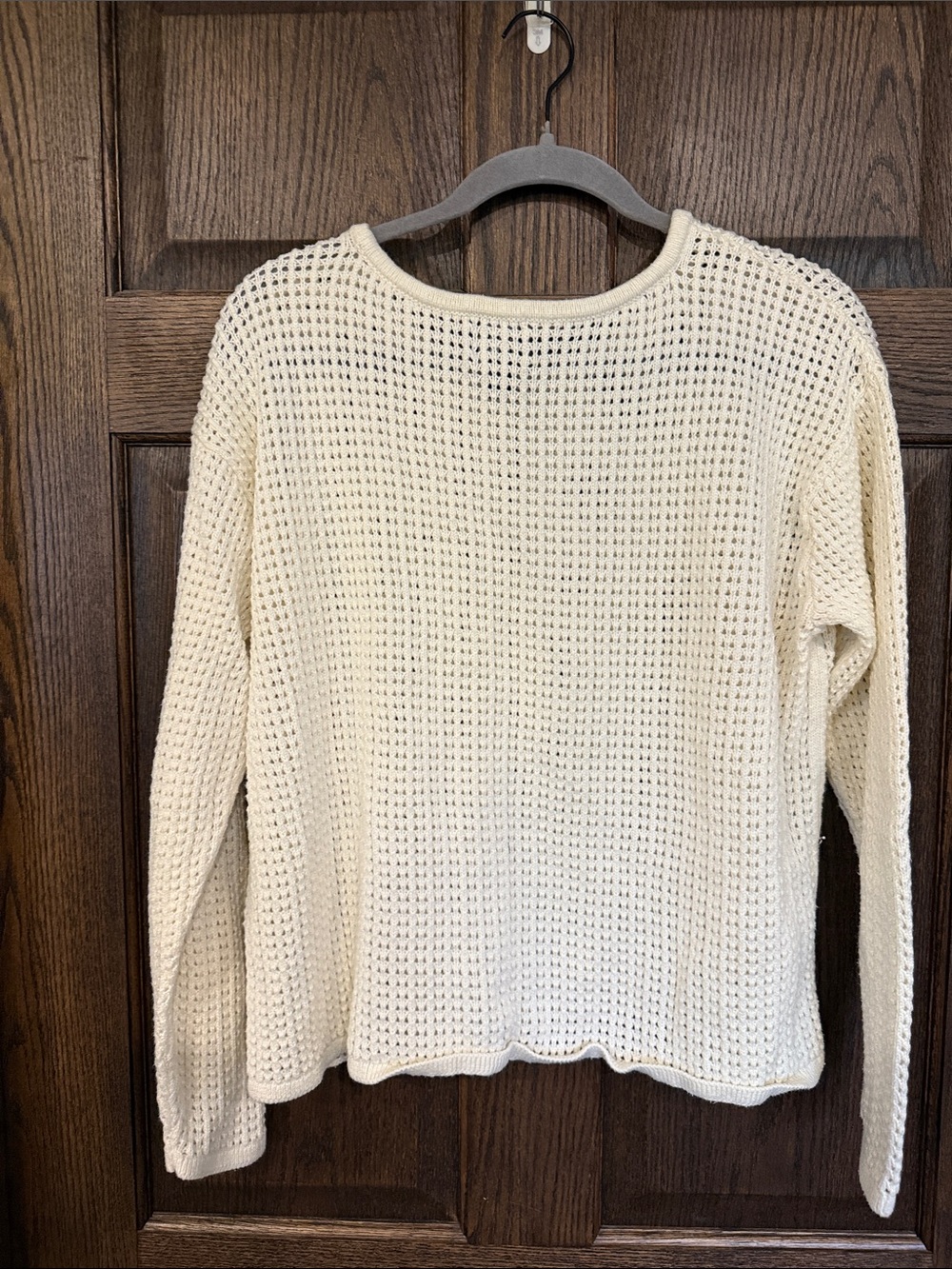 Lands' End Open Knit Crew Neck Sweater Cream Large Like New
